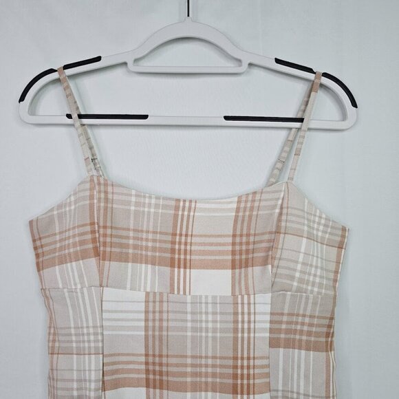 NWT AEROPOSTALE Plaid Mini Dress BROWN & WHITE size M Smocked Back Preppy Cute - Picture 3 of 8